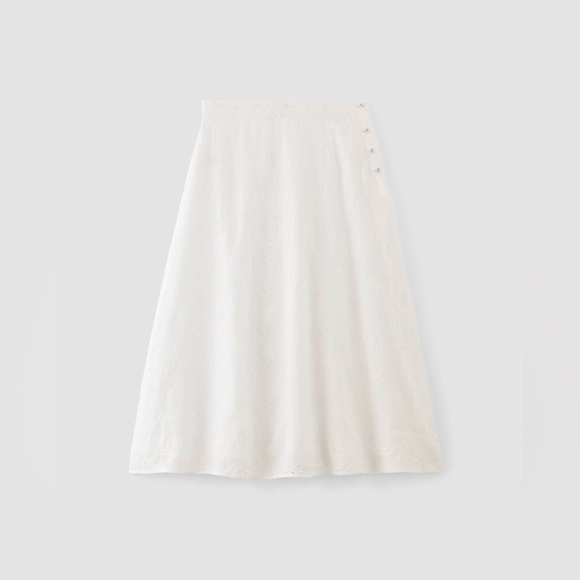 NWT Everlane Linen Eyelet Midi Skirt in White Eyelet, Size 8 - Picture 4 of 7